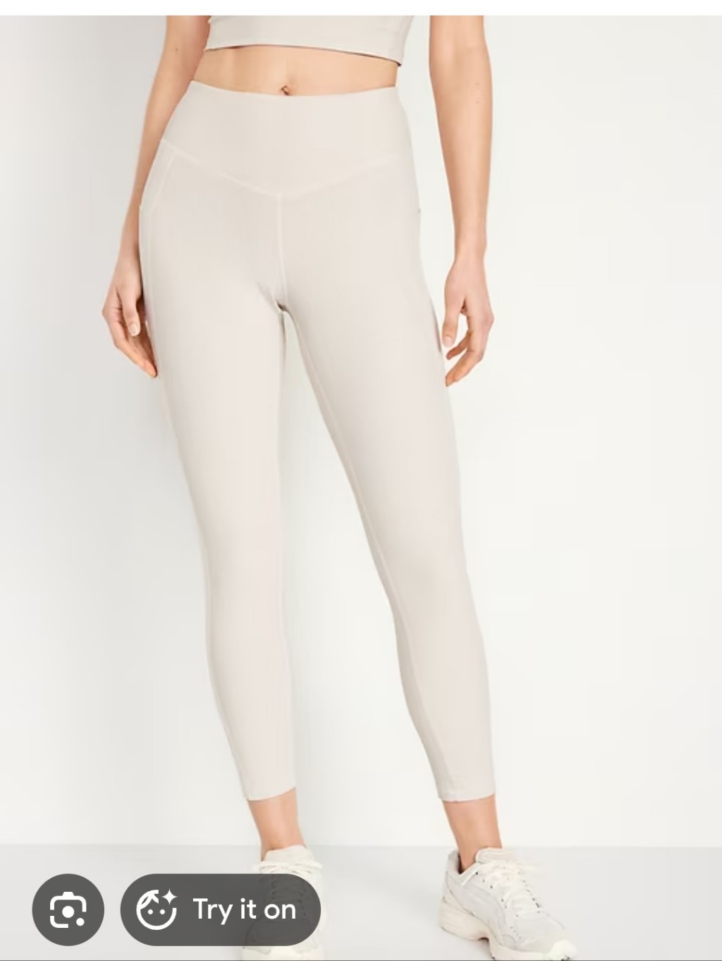 Old Navy High-Waist Powersoft Ribbed Cream Leggings Size Small